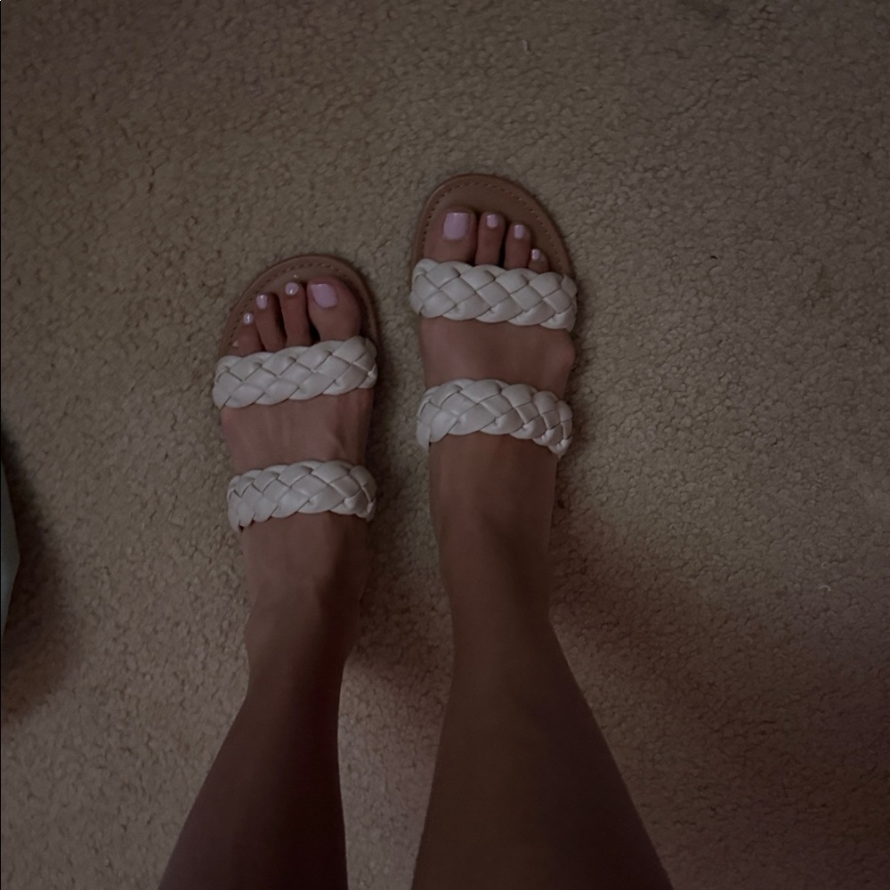 Women's White Braided Sandals - Picture 2 of 3